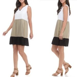 Sleeveless V Neck flowy neutral Colorblock‎ Tiered Dress Size Large Ronni Nicole